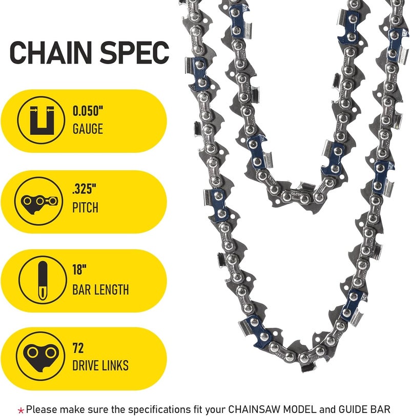 KAZPRO 18 Inch Chainsaw Chain 72 Drive Links, .325" Pitch, 050" Gauge, Low kickback, Lubrication System Chainsaw Blade fits 440 445 340 550xp, SP33G-72 H30-72 581643672, M72 H72 95TXL072G (3 Pack) - Image 2